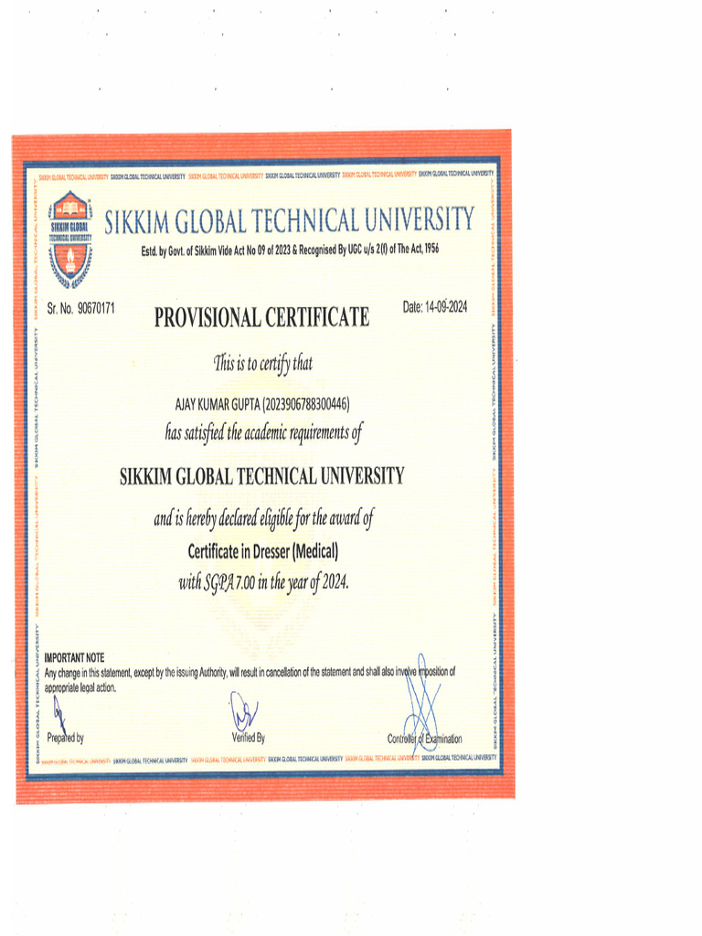 Ajay Kumar Gupta Provisional Certificate | PDF