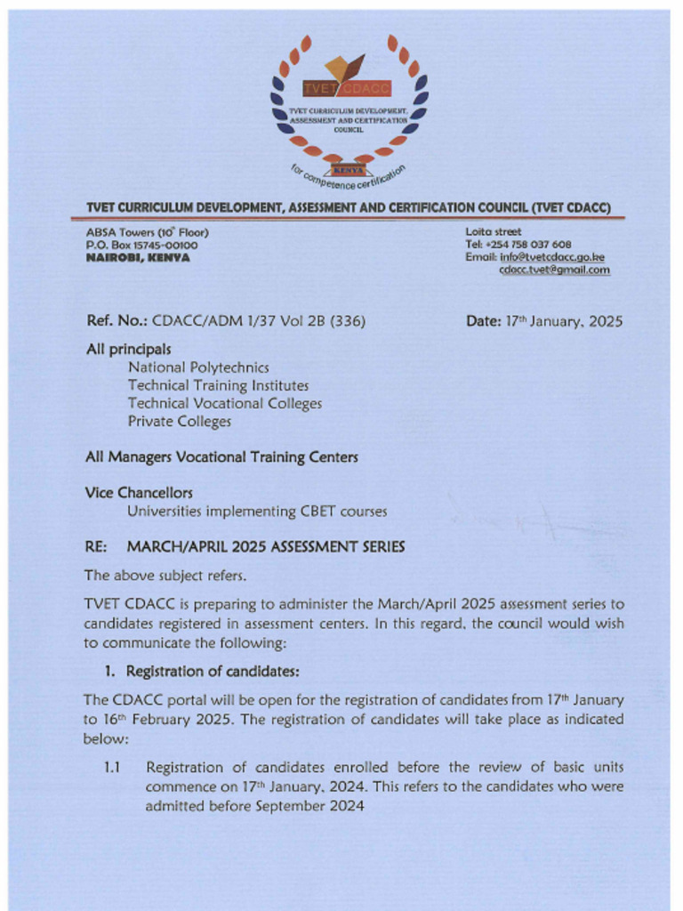 March April 2025 Tvet Cdacc Examinations | PDF