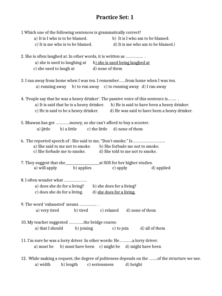 English Grammar Practice Questions | PDF | Pronoun | Languages