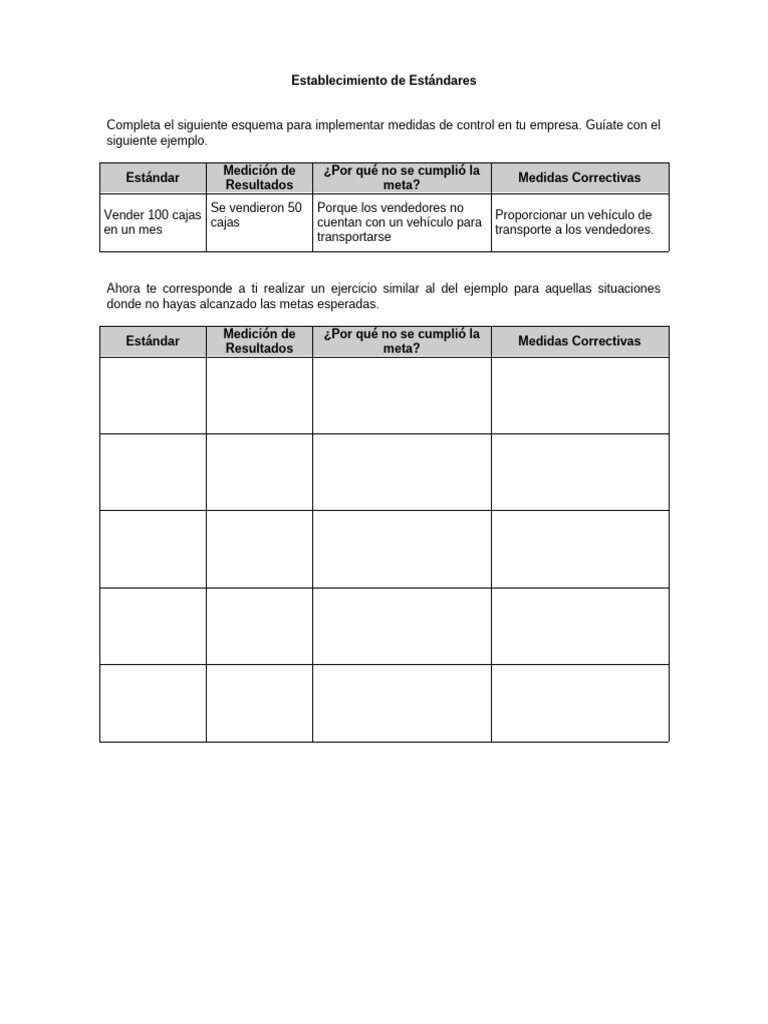 Establecimiento de Estándares de Control | PDF