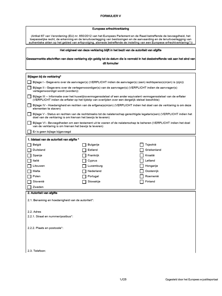 Formulier 5 Europese Erfrechtverordening Evve | PDF