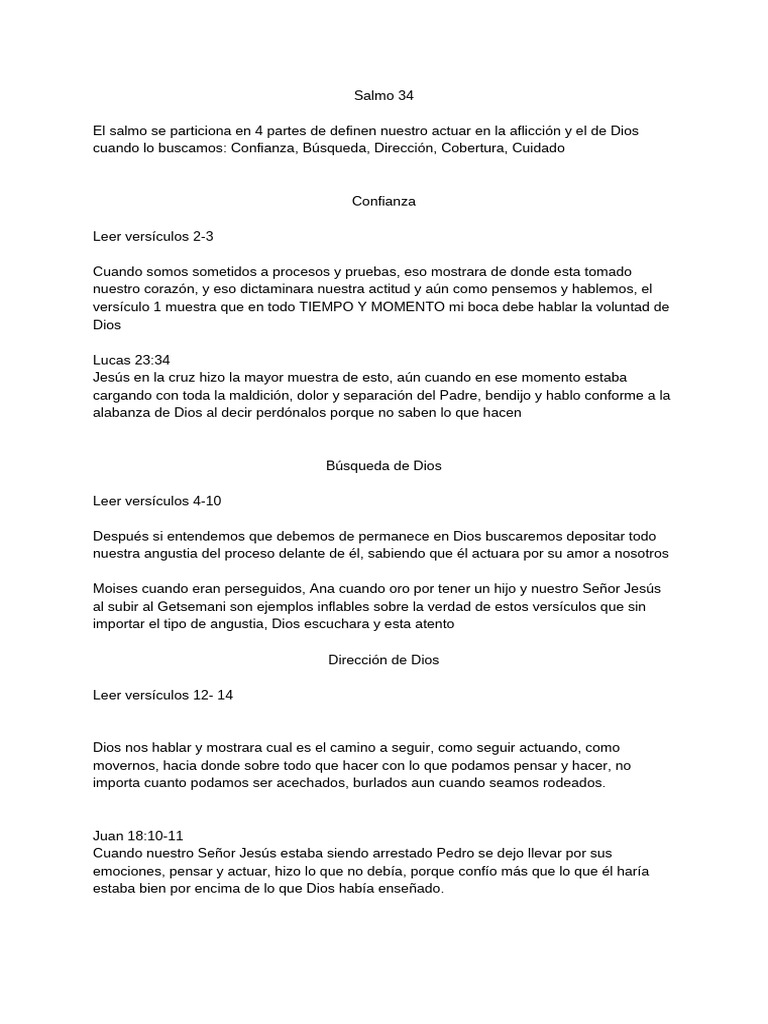 Confianza y Cuidado en Salmo 34 | PDF | Contenido bíblico | Contenido ...