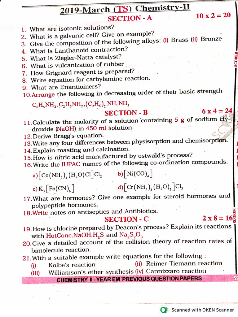 SR Chemistry IPE Previous Papers | PDF