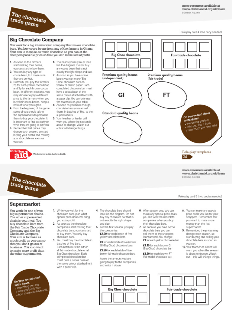 Fair Trade Chocolate Role-Play Game | PDF | Chocolate | Fair Trade