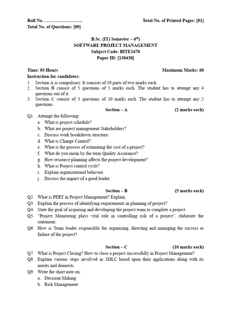 Software Project Management Exam Guide | PDF | Project Management ...
