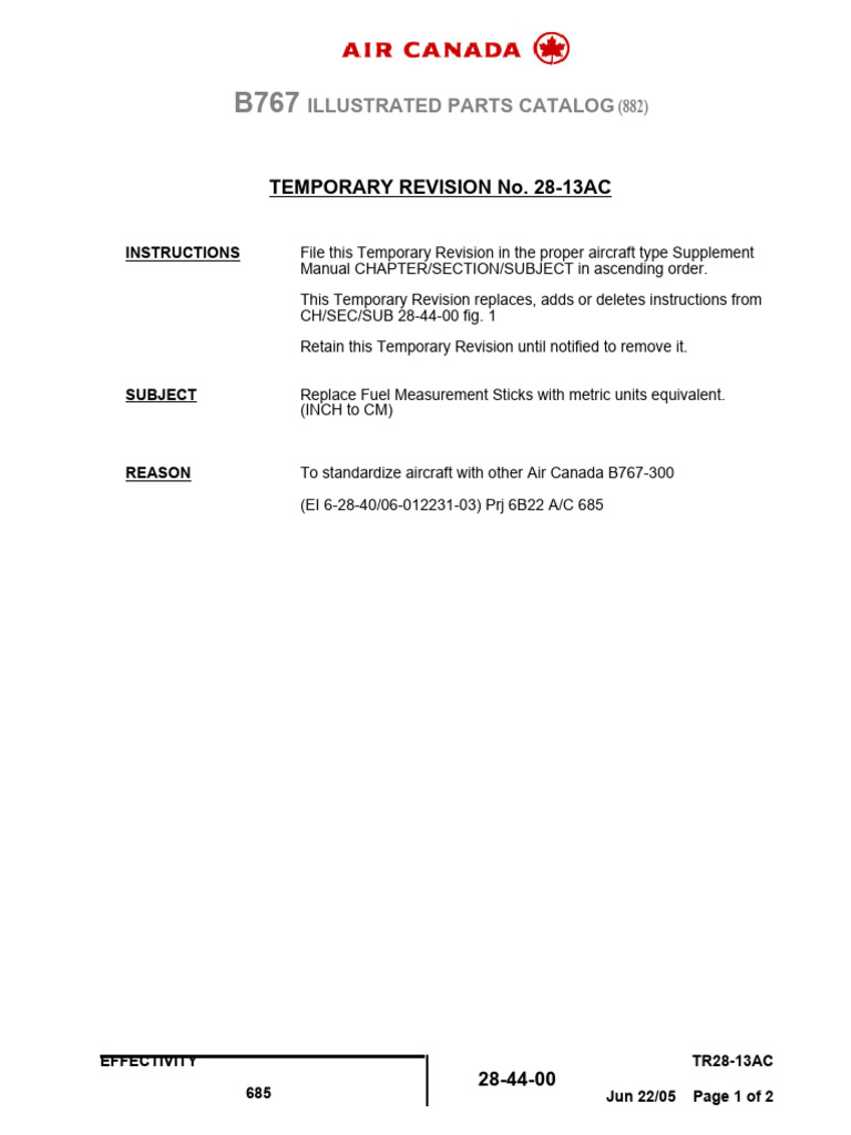 B767 Fuel Measurement Stick Update | PDF