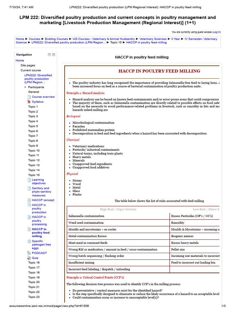 HACCP in Poultry Feed Milling | PDF | Verification And Validation ...
