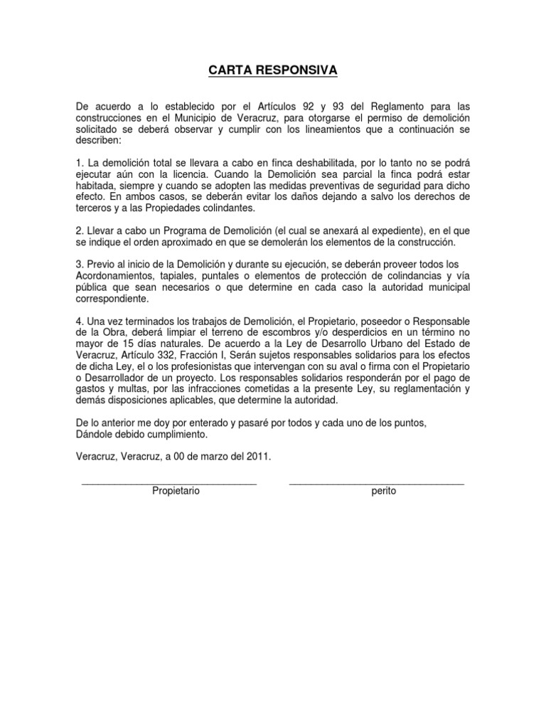 Ejemplo de Carta Responsiva