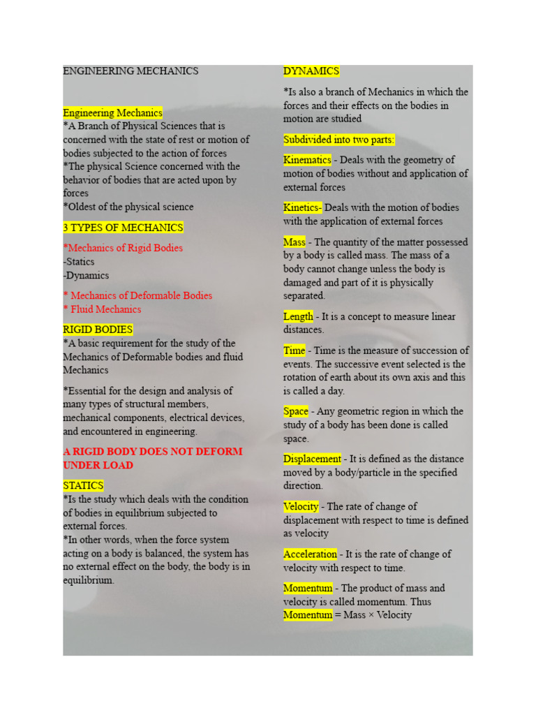 Overview of Engineering Mechanics | PDF | Friction | Force