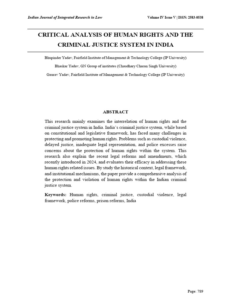 Human Rights in India's Criminal Justice | PDF | Crime & Violence | Crimes