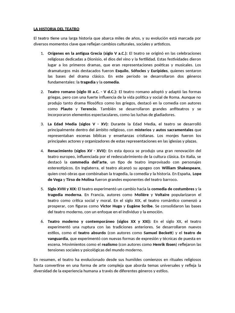 Evolución del Teatro a lo Largo de la Historia | PDF | Teatro | Las artes