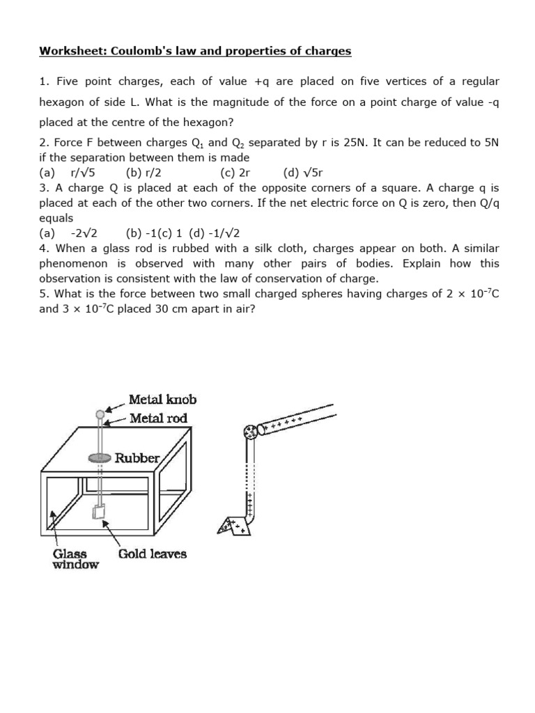 Worksheet Coulomb's Law and Properties of Charges PDF