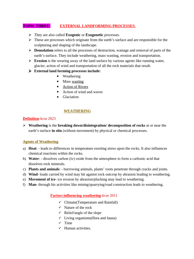 Weathering and Mass Wasting Processes | PDF | Weathering | Landslide