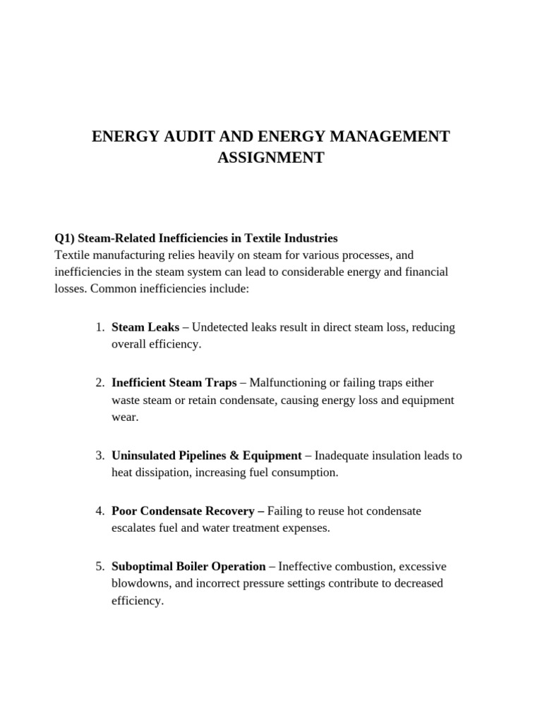 Energy Audit: Steam Efficiency in Textiles | PDF | Efficient Energy Use ...