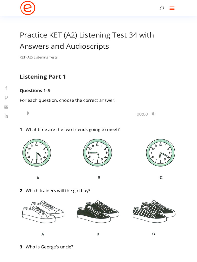 Ket A2 Listening Test 34 With Answers Pdf