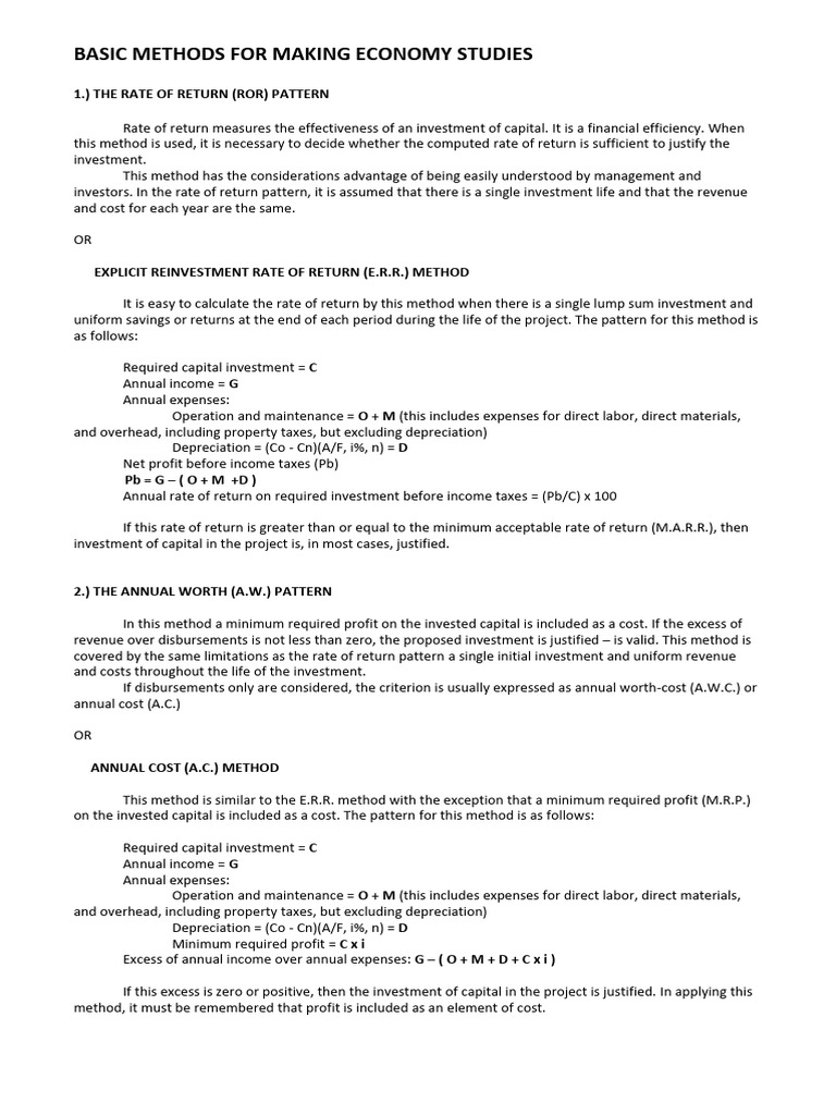 Economy Study Methods Explained | PDF | Depreciation | Investing