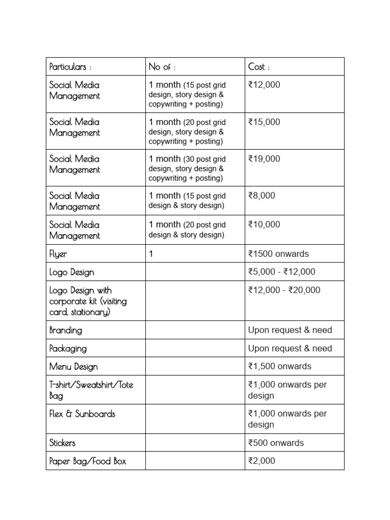 Social Media Management Pricing India | PDF