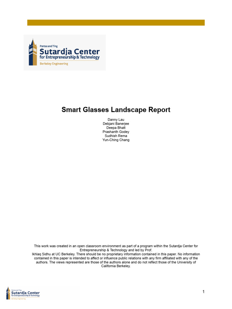 Team 1 Smart Glasses Landscape Report | PDF | Augmented Reality | Fitbit