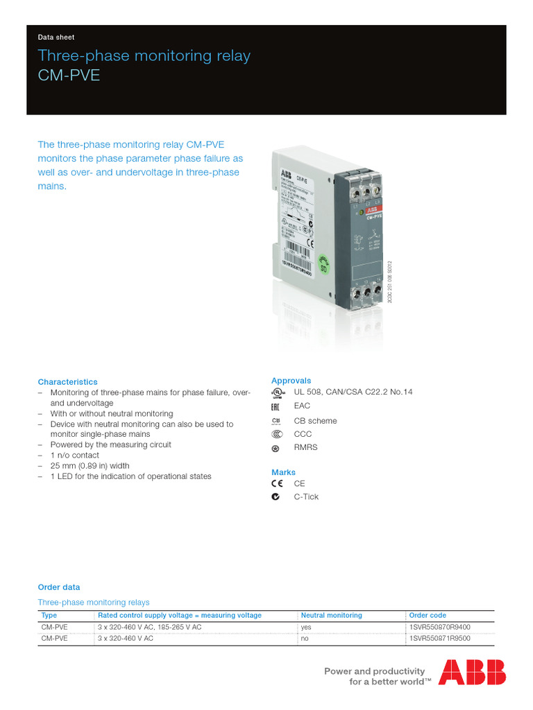 Cm-Pve: Three-Phase Monitoring Relay | PDF | Relay | Mains Electricity