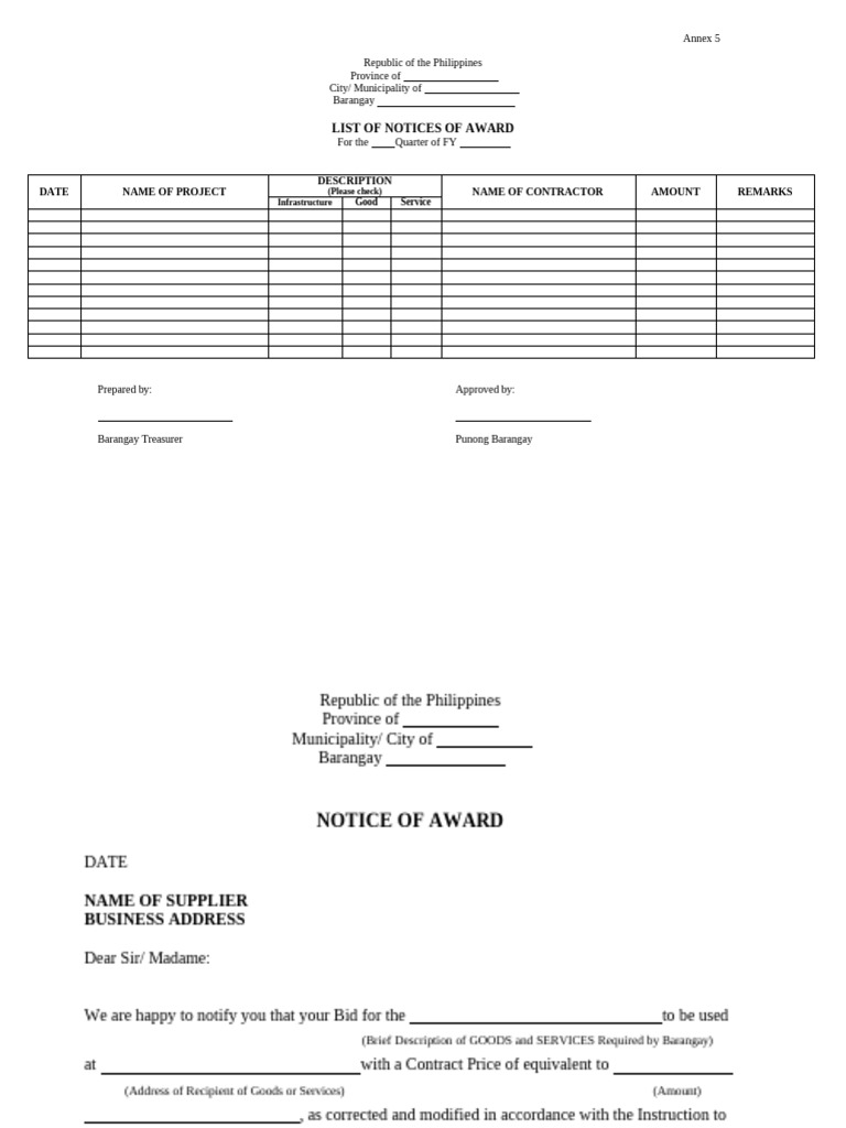List of Notice of Award | PDF