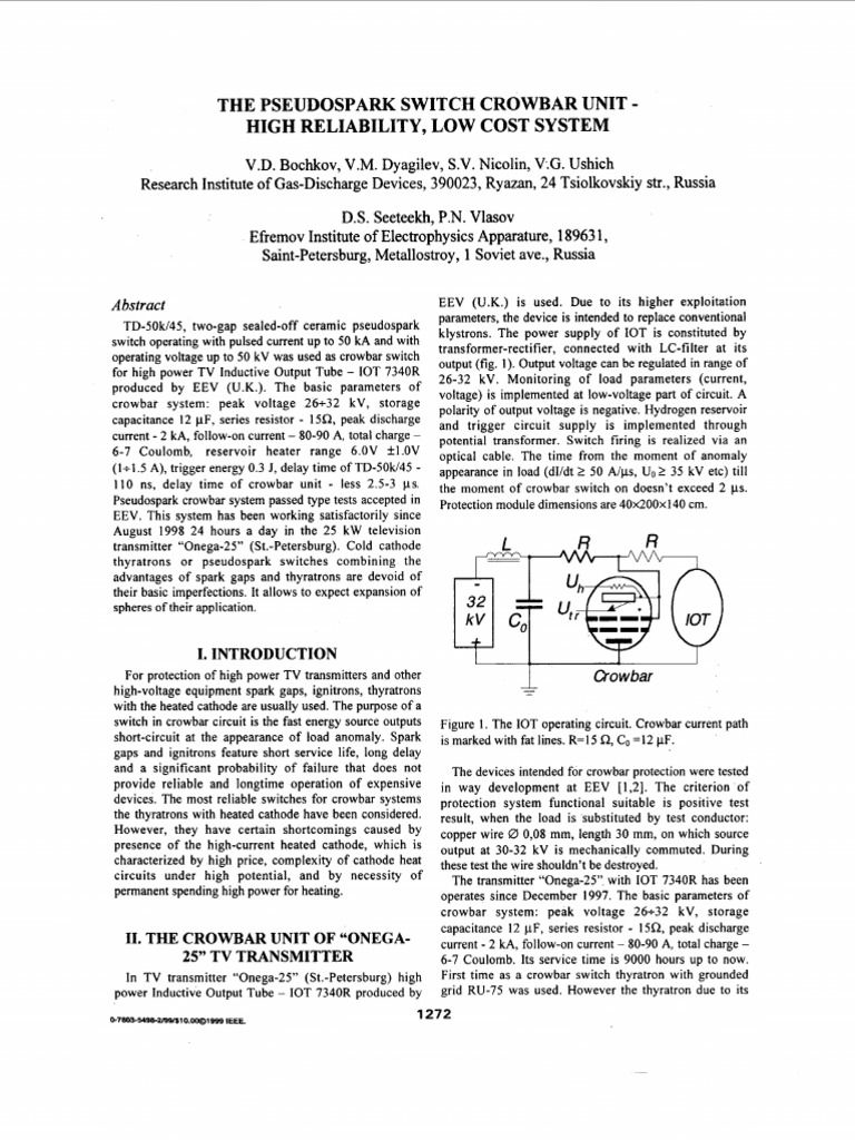 Pseudospark Crowbar Switch System | PDF | Anode | Cathode