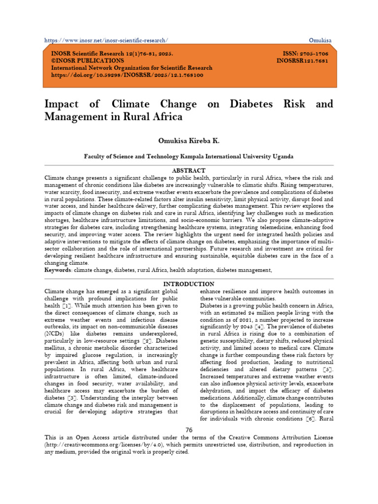 Impact of Climate Change On Diabetes Risk and Management in Rural ...