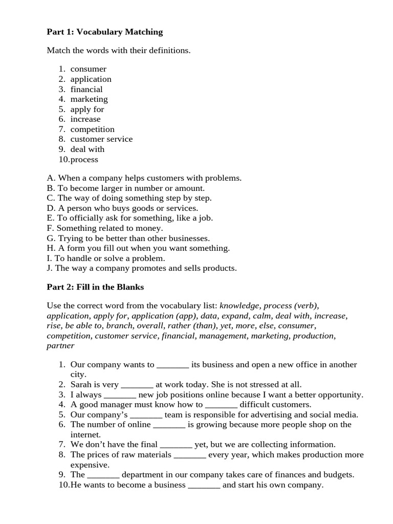 Your Company Business Eng HW | PDF | Marketing | Vocabulary