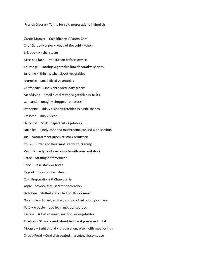 Glossary Terms | PDF | Sauce | Mayonnaise