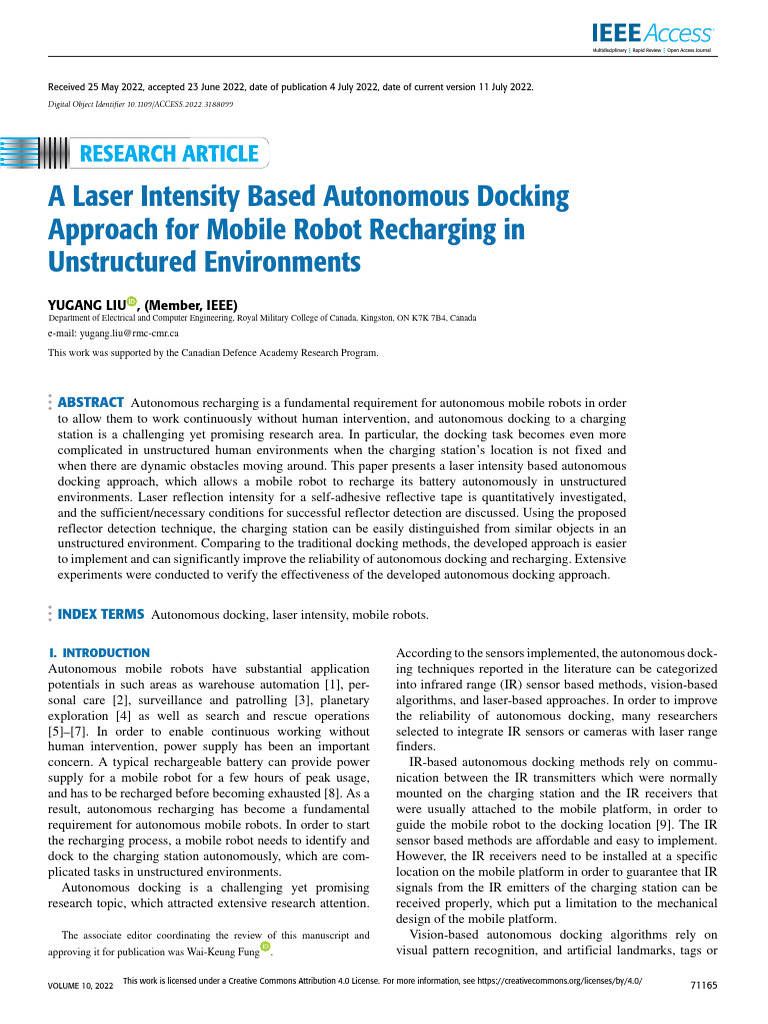 A Laser Intensity Based Autonomous Docking Approac | PDF | Robot | Robotics