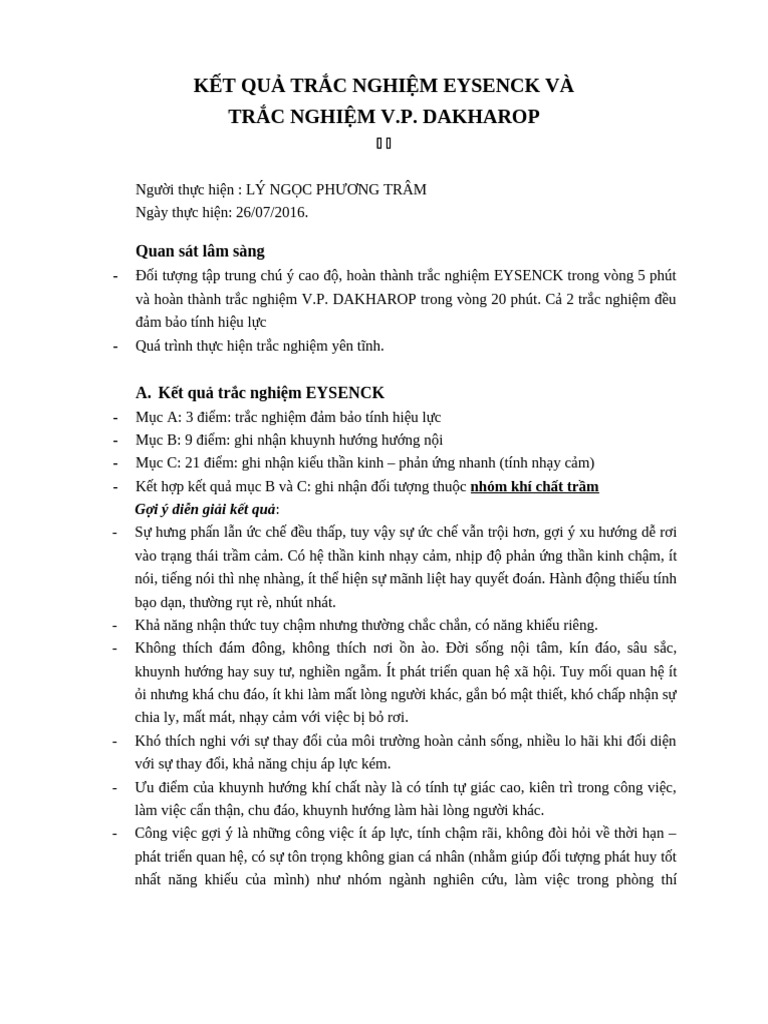 KQ Test Giao Tiep - Khi Chat | PDF