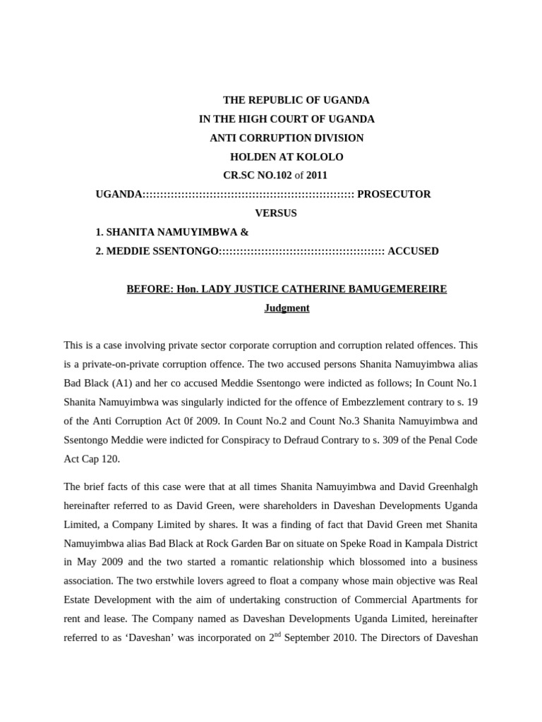 Uganda High Court Corruption Case Summary | PDF | Marriage | Burden Of ...