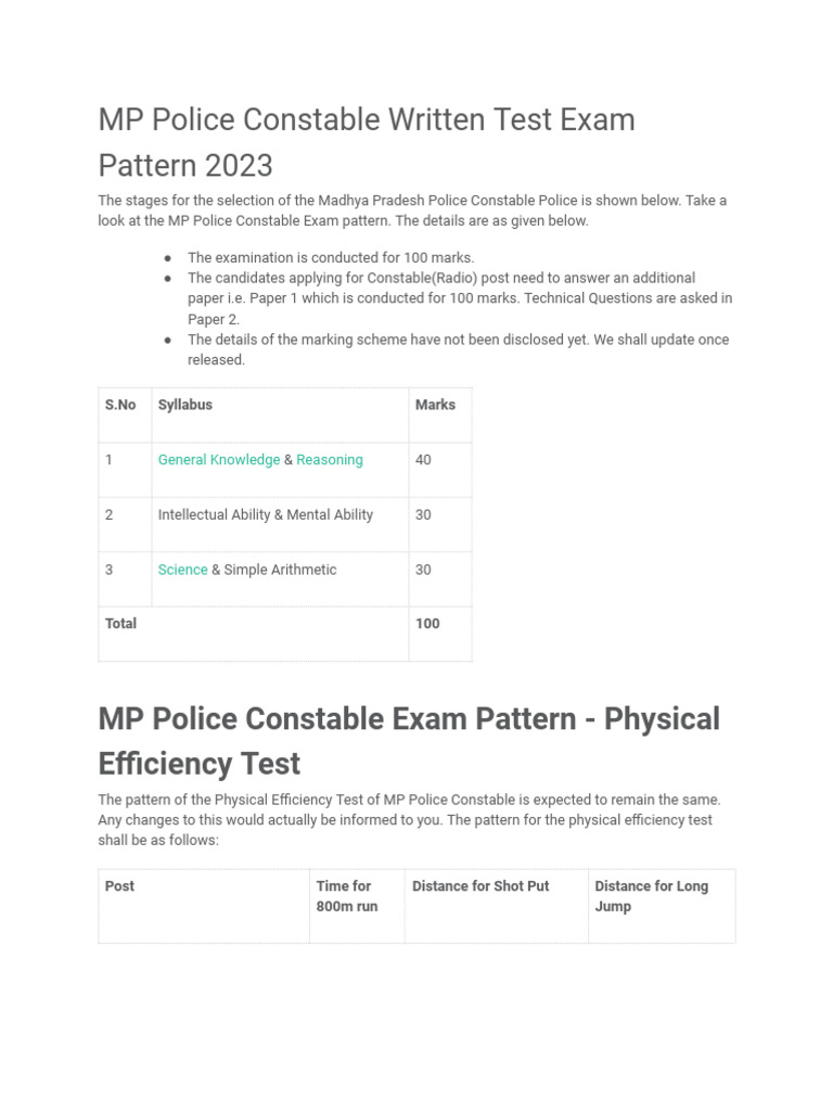 MP Police Constable Syllabus 9d8f4834 | PDF