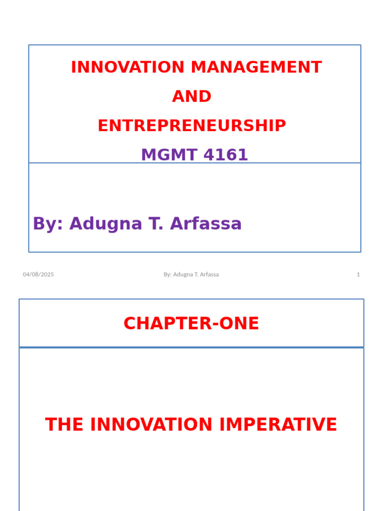 Innovation Management in Entrepreneurship | PDF | Entrepreneurship ...