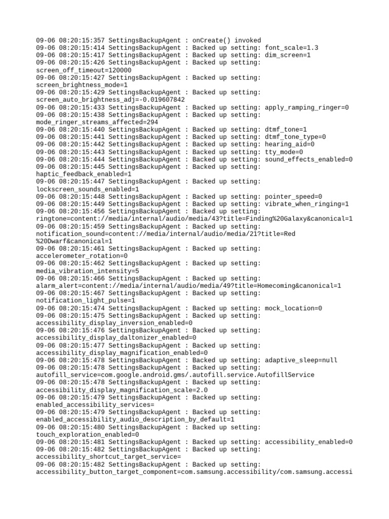 Android Settings Backup Log | PDF | Operating System Technology | Software