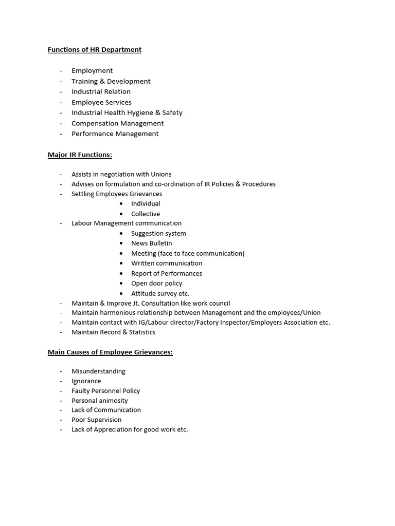 Key Functions of HR Department | PDF