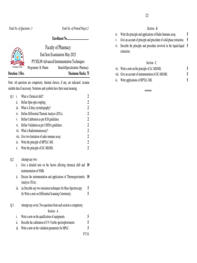 PY3EL09 Advanced Instrumentation Techniques | PDF | Gas Chromatography ...