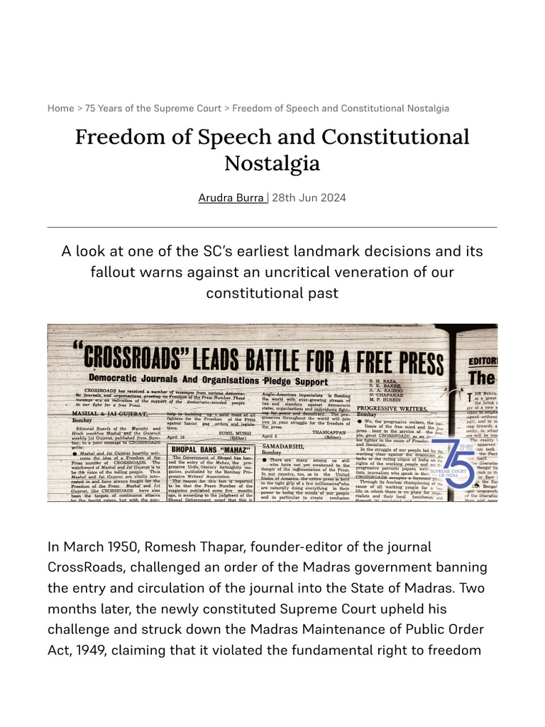 Freedom of Speech and Constitutional Nostalgia - Supreme Court Observer ...