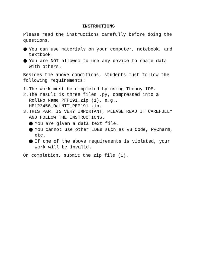 Python Programming Exam Instructions | PDF