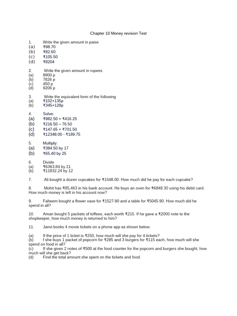 Class 4 Money Worksheet Answers | PDF | Economy Of India | Economy Of Asia