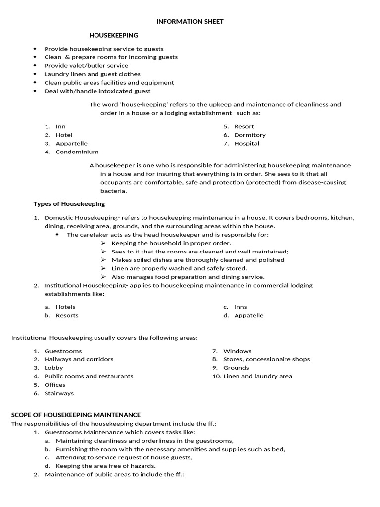 Housekeeping Services Overview Guide | PDF | Housekeeping | Home