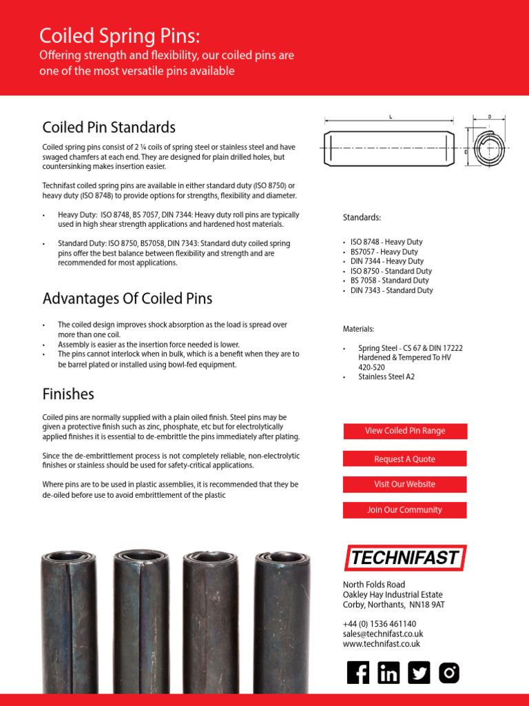 Coiled Spring Pins for Heavy Duty Use | PDF | Steel | Mechanical ...