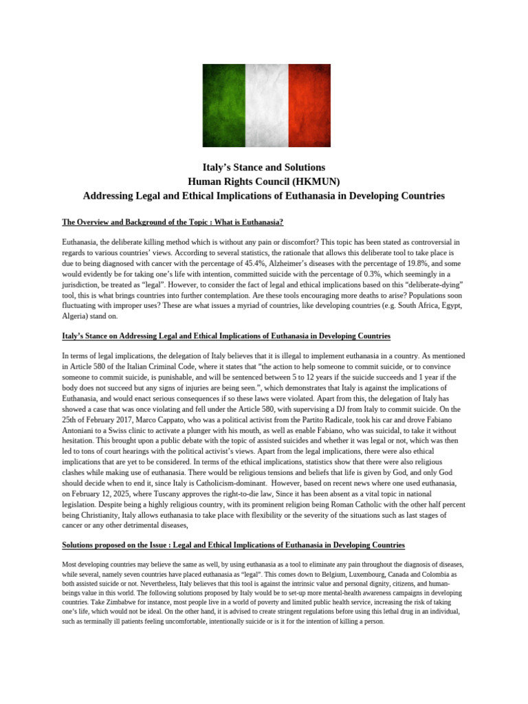 HKMUN HRC - Position Paper (Topic 2) - Italy | PDF | Suicide | Justice
