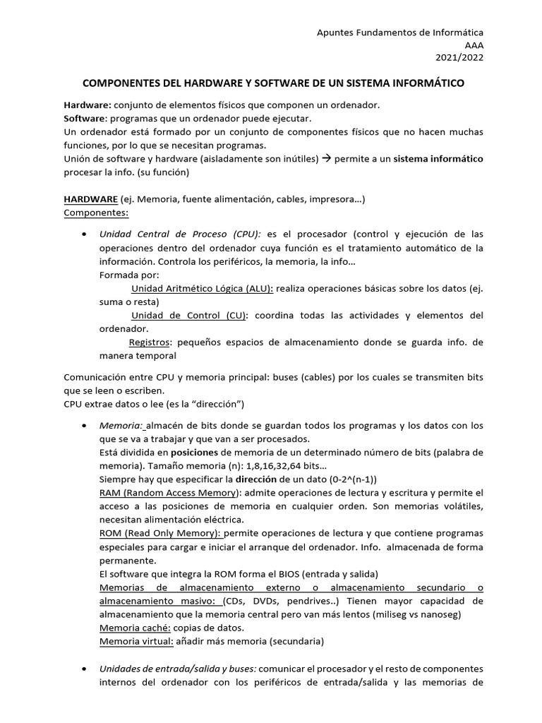 Resumen Teoria | PDF | Periférico | Almacenamiento de datos de la ...