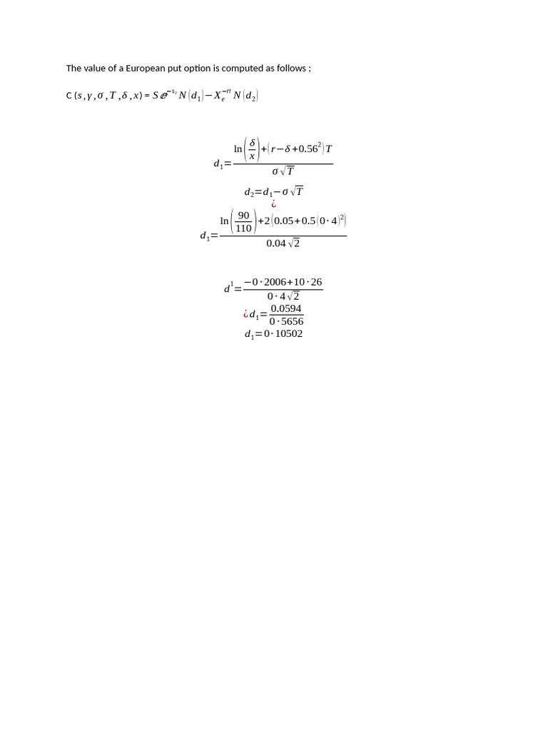 European Put Option Valuation | PDF