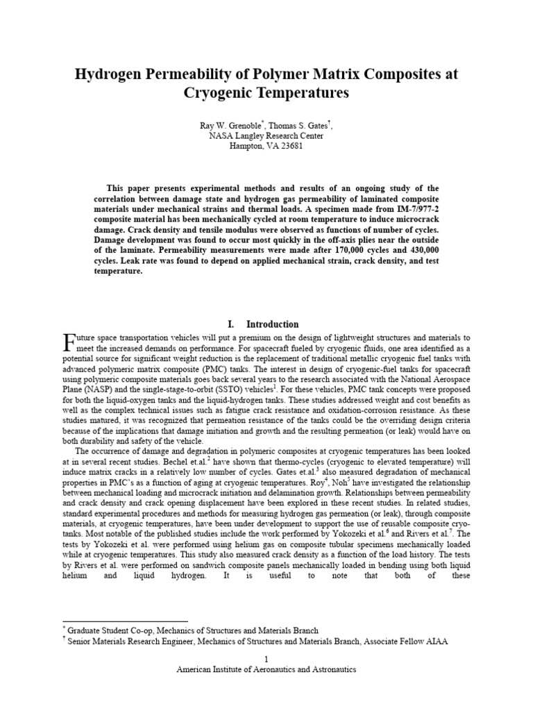 Hydrogen Permeability in Cryogenic Composites | PDF | Composite ...