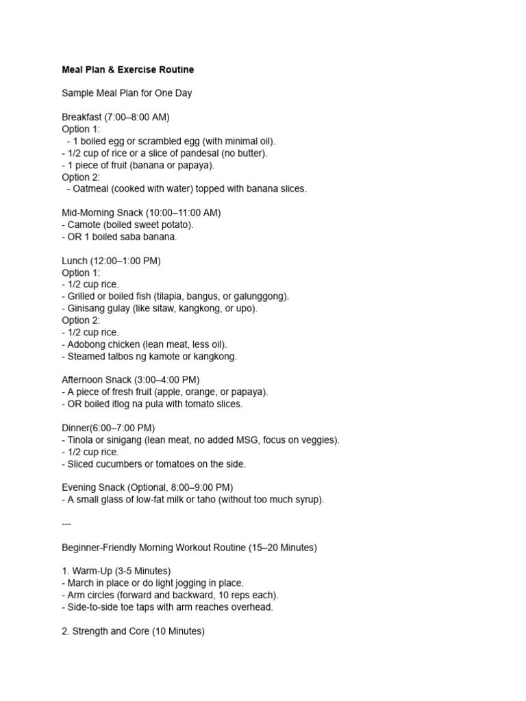 Meal Plan & Exercise Routine | PDF