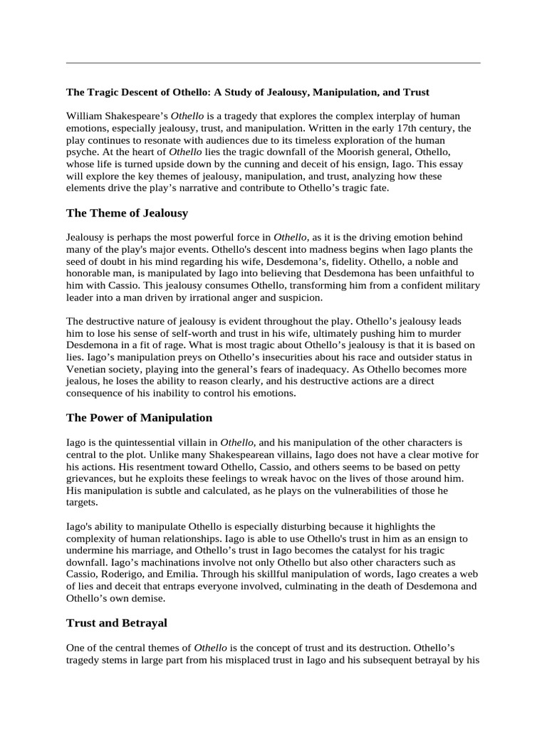 Othello: The Tragedy of Jealousy and Trust | PDF | Othello | Iago