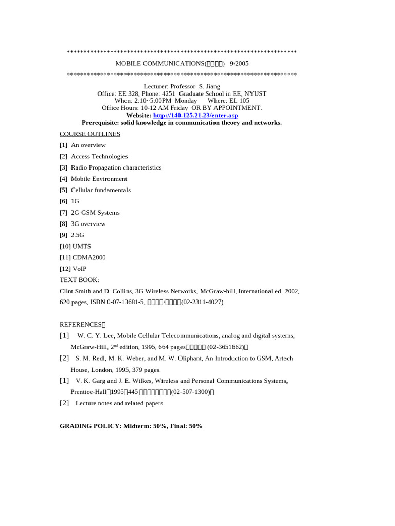 Mobile Communications Course Details | PDF