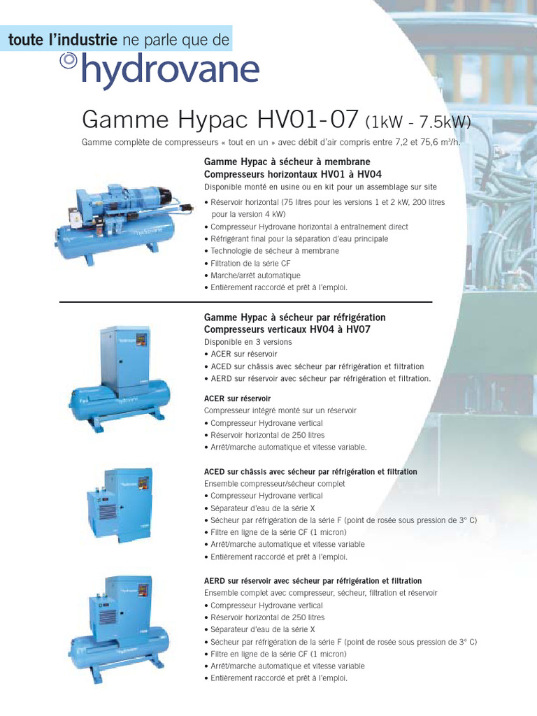 Compresseurs Hydrovane Hypac HV01-07 | PDF | Filtration | Véhicule motorisé