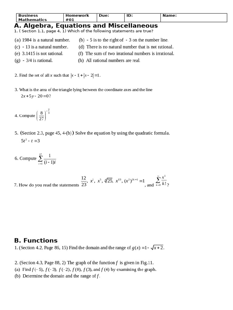 Business Math Homework Assignment 01 | PDF
